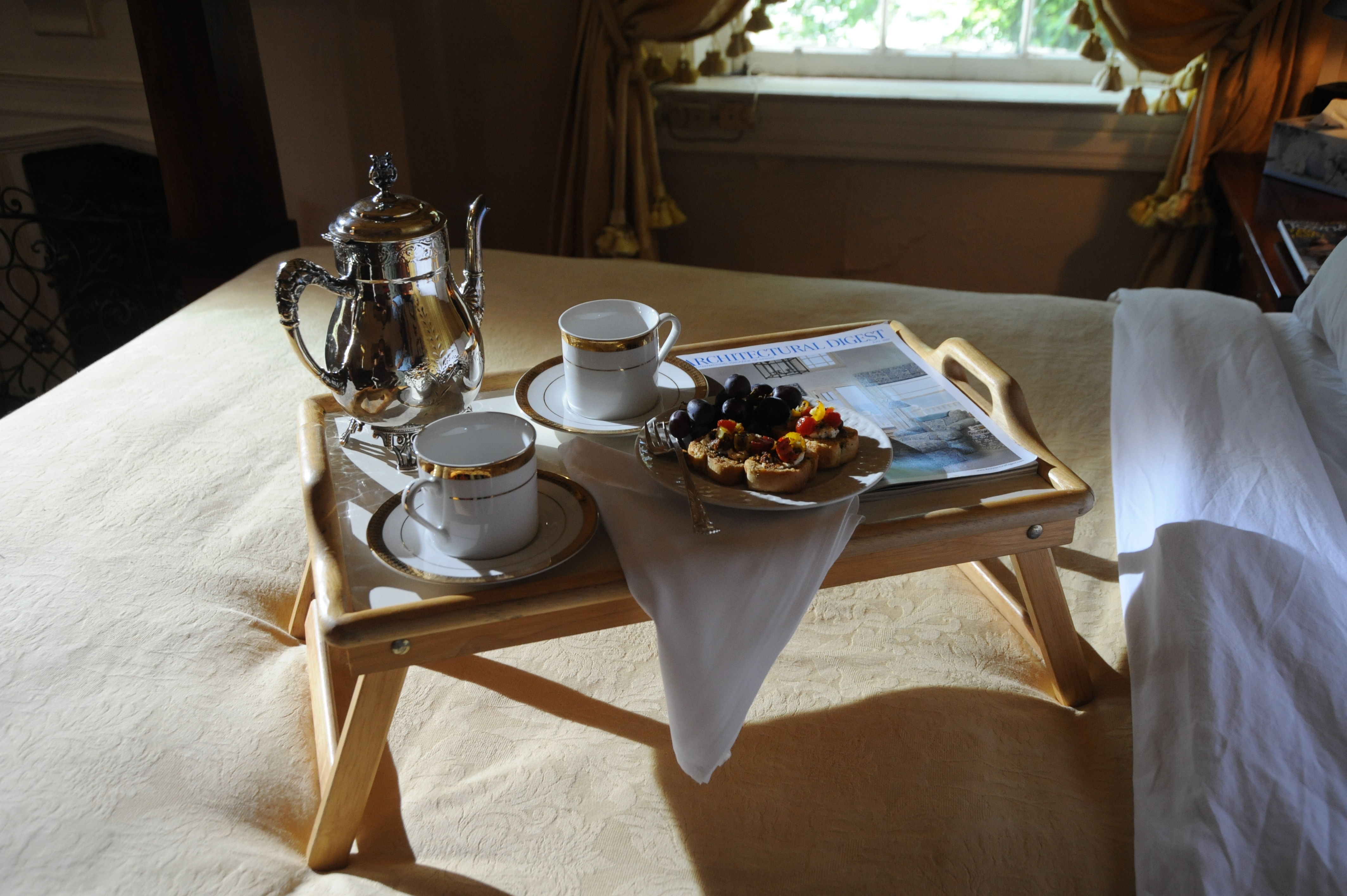 Breakfast tray on a bed